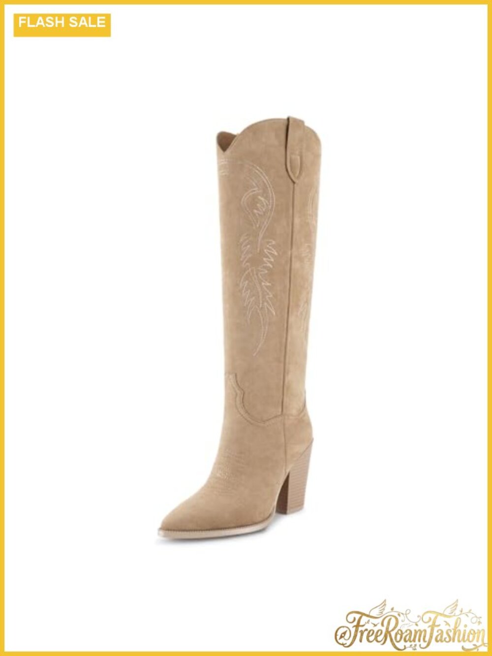 Women's Knee High Cowboy Boots Faux Suede Chunky Heel Western